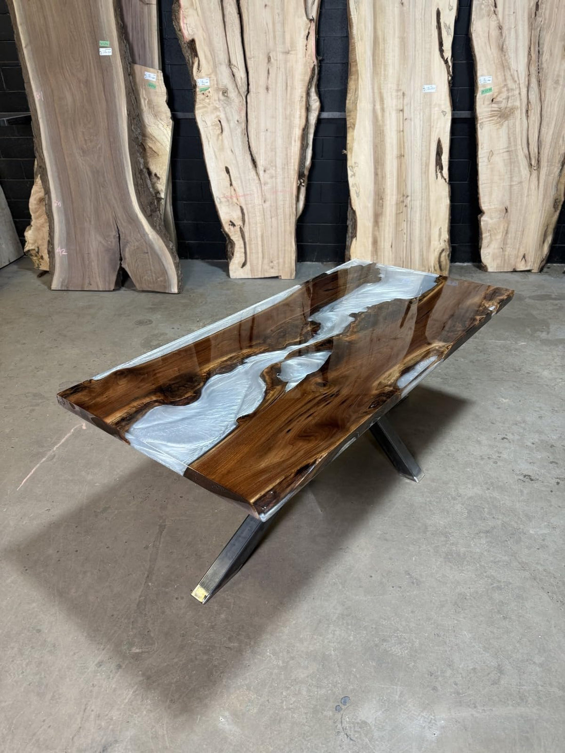 TUZECH Customized White Clear Metallic Epoxy Walnut Coffee Table Dining Table Conference Table Living Room Table Kitchen Table Patio Table Side Table Home Decor
