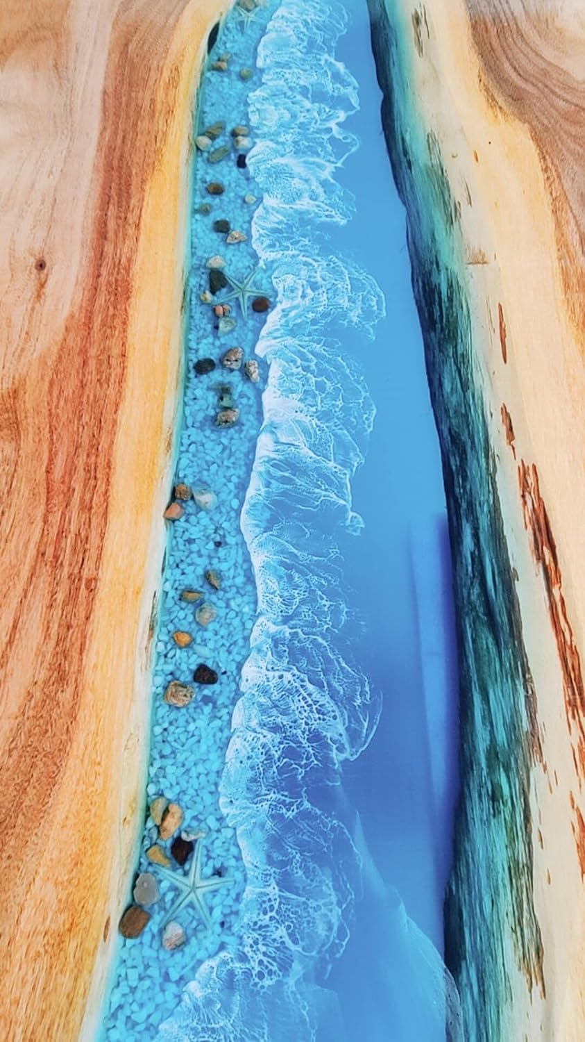 Clear Blue River with Stones Look Epoxy Resin Dining Table Coffee Table End Table Wooden Table Living Room Table Bar Counter Home Décor Side Table Top