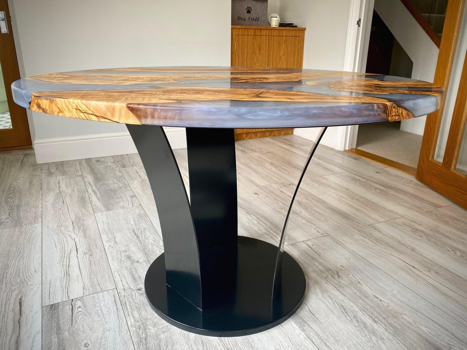 Unique Gray Resin Round Table Top, Multi Gray River Look, Coffee Table, Resin Table, Luxury Table, Walnut Table, Wooden Resin Table
