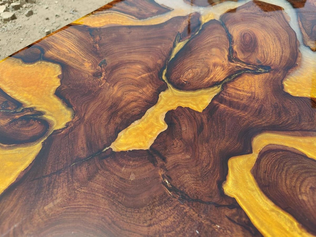 TUZECH Marvelous Metallic Gold and Pearl White Epoxy Resin Dining Table Living Room Table Center Table Patio Table Coffee Table Bar Counter Table Kitchen Table Home Décor