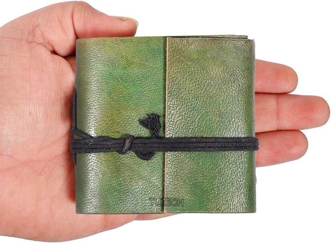 TUZECH Handmade Leather Bound Book of Shadows Mini Notebook Blank Unlined Small Pocket Tiny Journal For Office Artist Architect Personal Note Vintage Diary for Women and Men Rose Miniature
