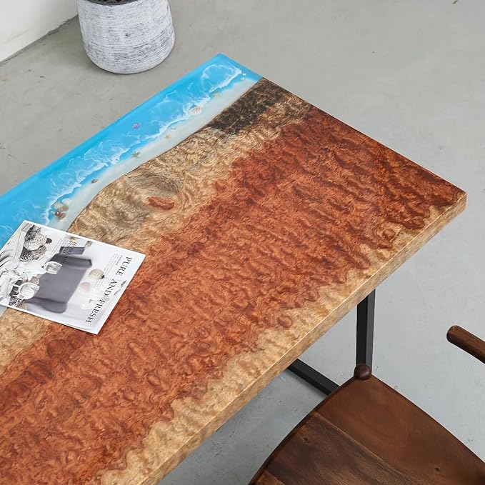 TUZECH Custom Classic Wood Resin Epoxy Realistic Coffee Table Side/End Table Ocean Beach Feel with Waves Table Coastal Table Top Dining Table Home Décor