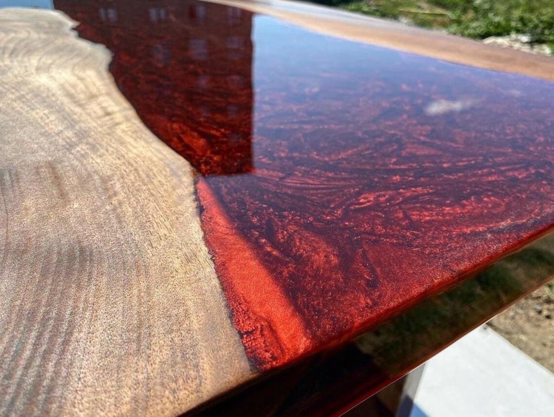 Customized Red Lava Metallic Epoxy Resin Table Dining Table Coffee Table Acacia Wooden Table Living Room Table Coffee Table Console Table Patio Table End/Side Table