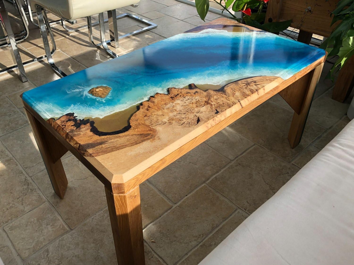 Custom Made Blue River Look Epoxy Resin Dining Table Coffee Table End Table Wooden Table Living Room Table Bar Counter Home Décor Side Table Top