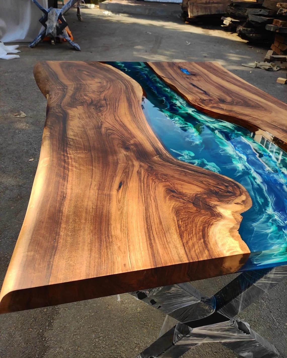 Custom 3D Waves Dark Walnut Emerald Green Blue Ocean Epoxy Table Live Edge River Table Dining Table Coffee Table Sea Table Wooden Table Coastal Table Home Decor