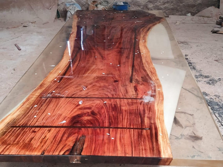 Rustic Natural Wood Crystal Clear River Epoxy Resin Dining Table Live Edge Table Conference Table Console Table Hallway Table Kitchen Table Patio Table End Table