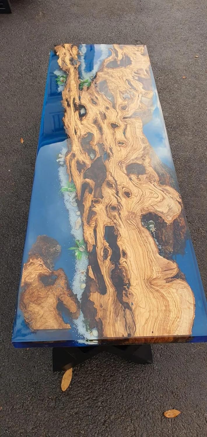 Classic Ocean Blue River Look Epoxy Resin Dining Table Coffee Table End Table Wooden Table Living Room Table Bar Counter Home Décor Side Table Top