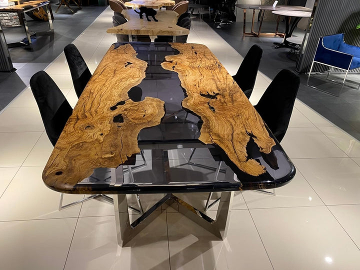 Custom Dark Wood with Transparent Black River Look Resin Table Epoxy Dining Table Coffee Table End Table Bar Counter Top Living Room Table Wall Art Wooden Table