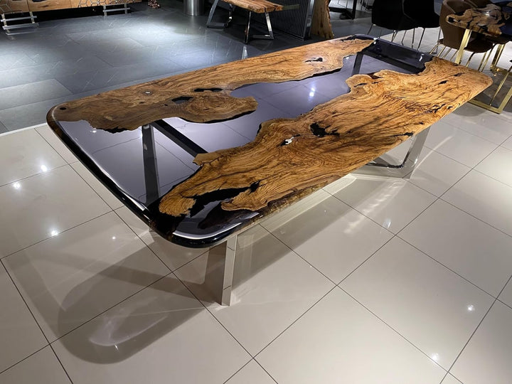 Custom Dark Wood with Transparent Black River Look Resin Table Epoxy Dining Table Coffee Table End Table Bar Counter Top Living Room Table Wall Art Wooden Table