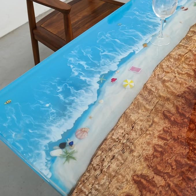 TUZECH Custom Classic Wood Resin Epoxy Realistic Coffee Table Side/End Table Ocean Beach Feel with Waves Table Coastal Table Top Dining Table Home Décor