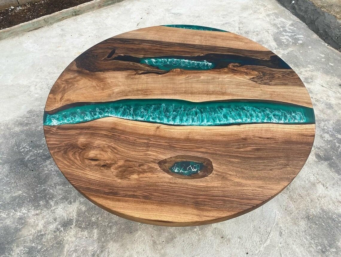 TUZECH Large Indoor Green White Ocean Sea Round Epoxy Resin Dining Table Coffee Table Sea Table Console Table Bar Counter Table Side &End Table Home Décor