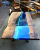 Large Natural Wood Deep Blue River Sea Coastal Table Top Dining Table Living Room Stones Table for 2, 4, 6, 8 Coffee Table Side/End Table Patio Table Walnut Table