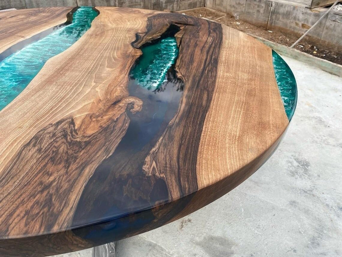 TUZECH Large Indoor Green White Ocean Sea Round Epoxy Resin Dining Table Coffee Table Sea Table Console Table Bar Counter Table Side &End Table Home Décor
