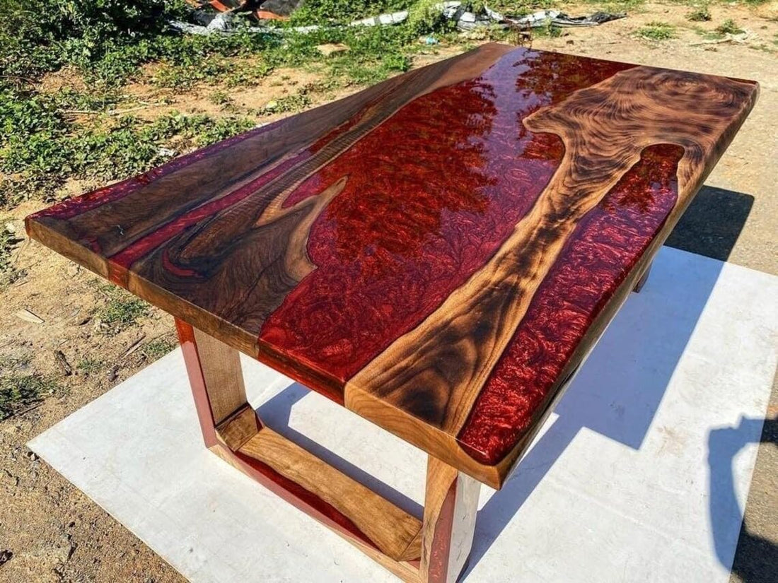 Customized Red Lava Metallic Epoxy Resin Table Dining Table Coffee Table Acacia Wooden Table Living Room Table Coffee Table Console Table Patio Table End/Side Table
