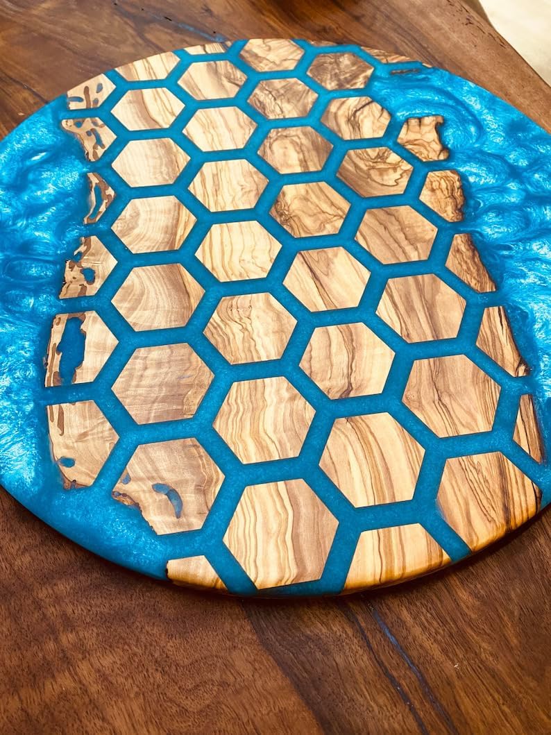 Unique Indoor Hexagon Blocks Round Table Resin Coffee Table River Living Room Table for 2, 4, 6, 8 Table Top Counter Top Side/End Table Home Décor Walnut Table