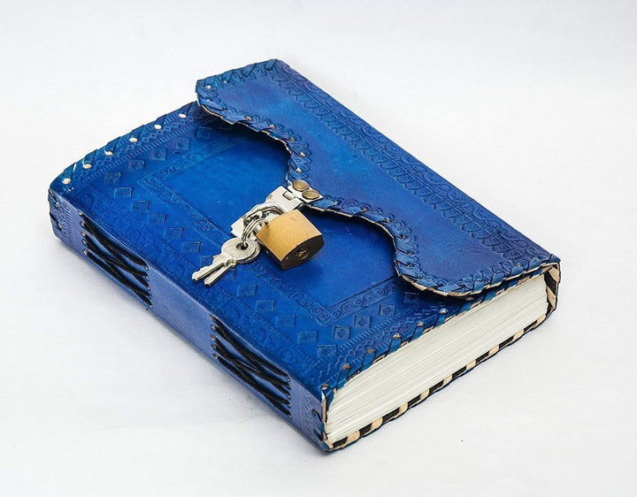 TUZECH Leather Journal Large Writing Notebook Handmade Bound Vintage Journal For Women & Men with Lock/Semi-Precious Stone Gift For Art Sketchbook Book of Shadows (7x5 Inches)