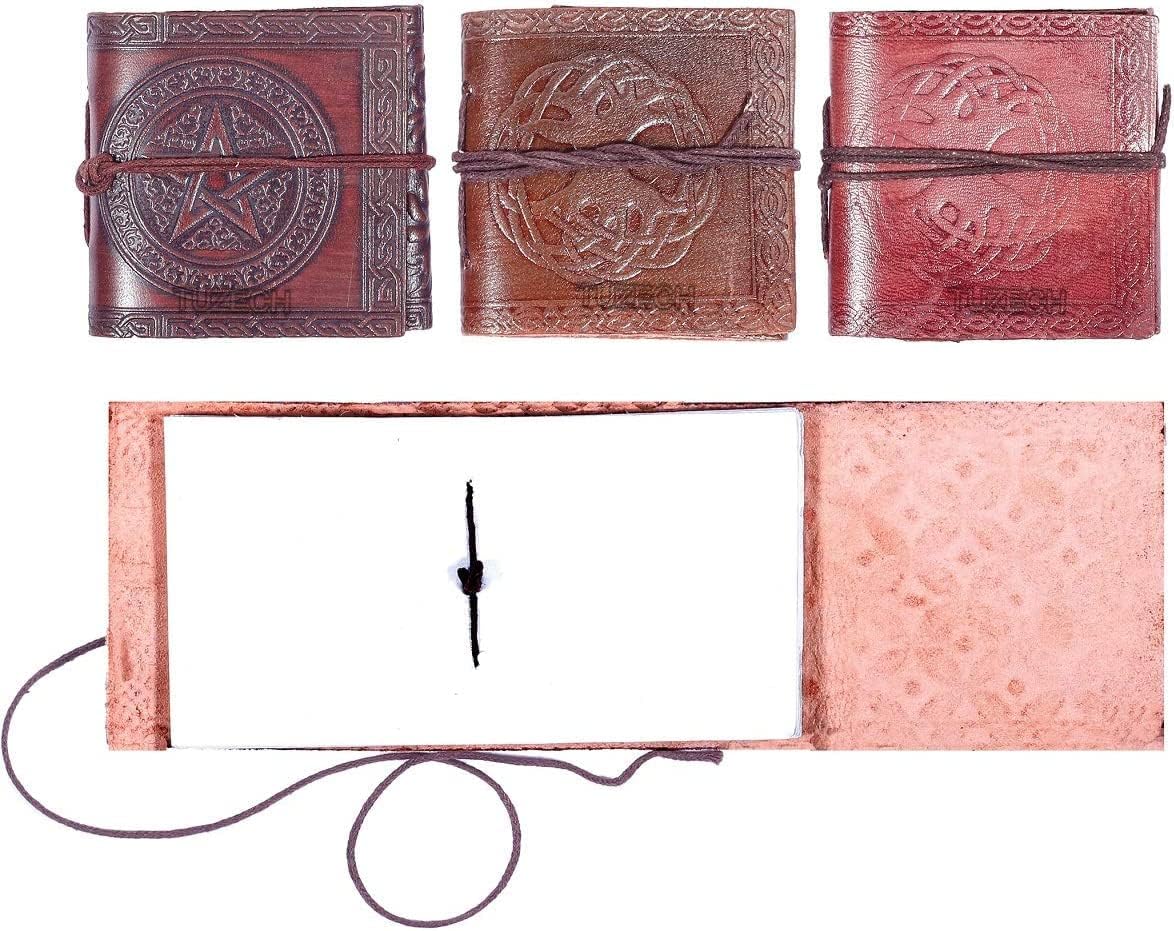 TUZECH Handmade Leather Bound Book of Shadows Mini Notebook Blank Unlined Small Pocket Tiny Journal For Office Artist Architect Personal Note Vintage Diary for Women and Men Rose Miniature