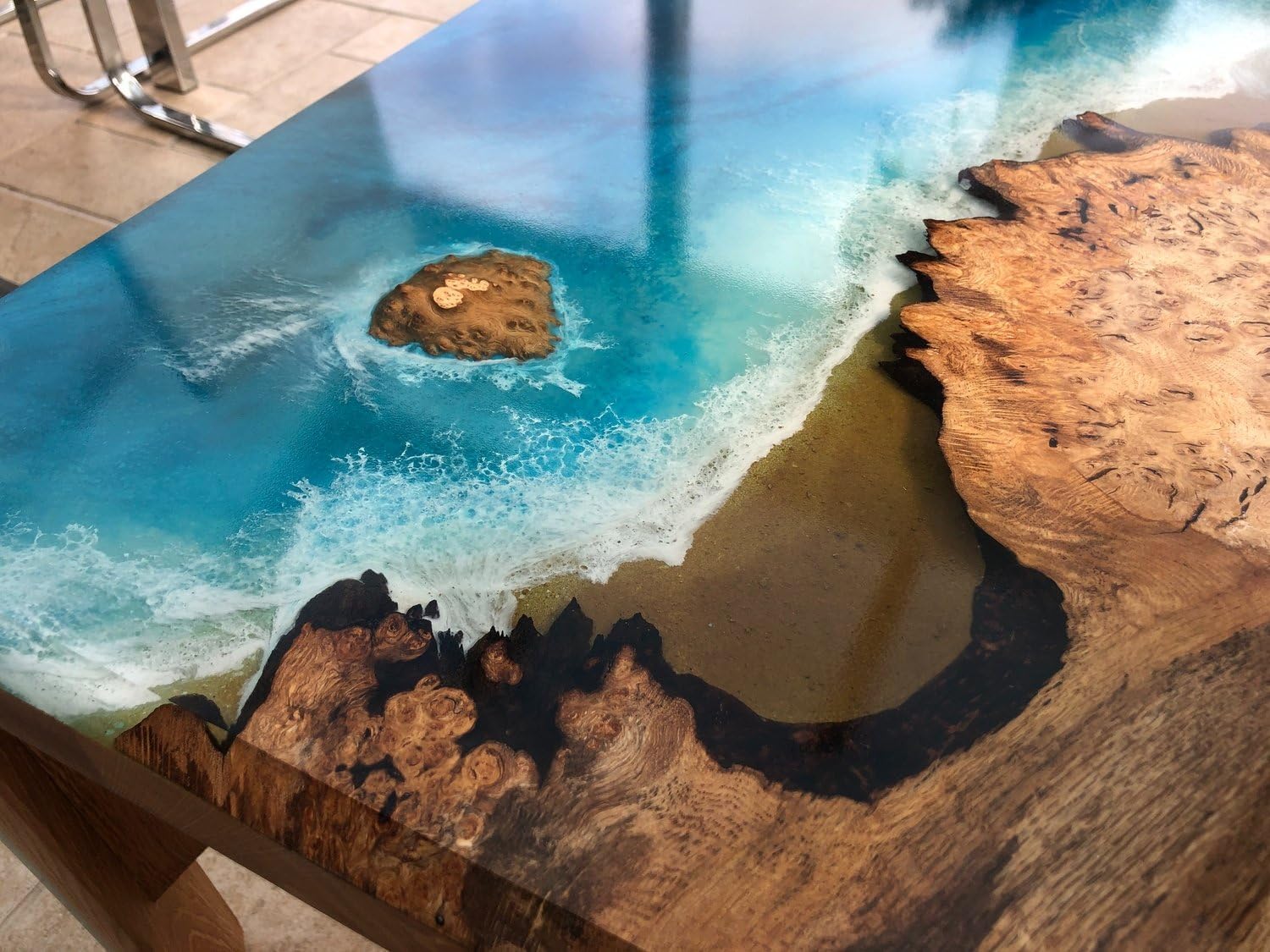 Custom Made Blue River Look Epoxy Resin Dining Table Coffee Table End Table Wooden Table Living Room Table Bar Counter Home Décor Side Table Top