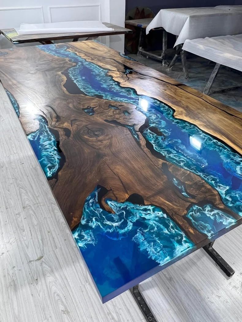 TUZECH Unique Special Pattern Resin River Flow Epoxy Dining Table Living Room Table Coffee Table Kitchen Table Home Office Table Console Table Patio Table Home Décor