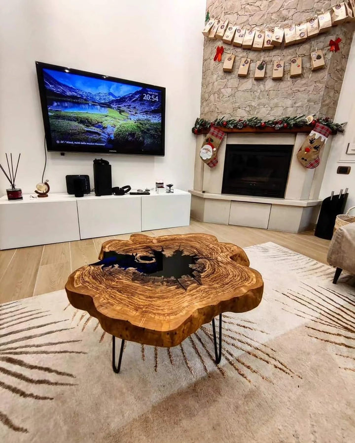 Personalized Jet Black Round Epoxy Resin Coffee Table Dining Table Kitchen Table Patio Table Console Table Living Room Table Central Table Side Table