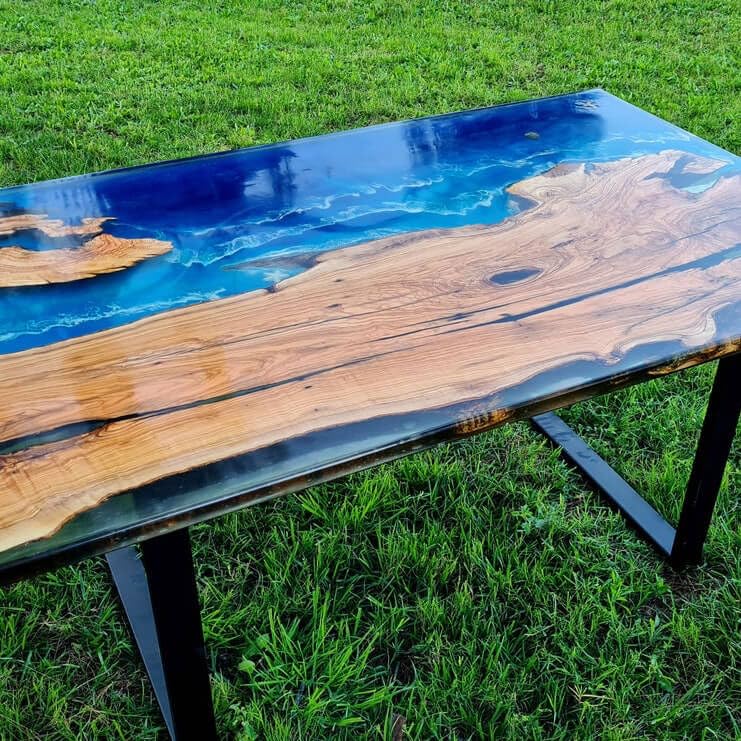 TUZECH Coastline River Blue Epoxy Resin Dining Table Kitchen Table Coffee Table Living Room Table Patio Table Console Table Conference Table End/Side Table Home Décor