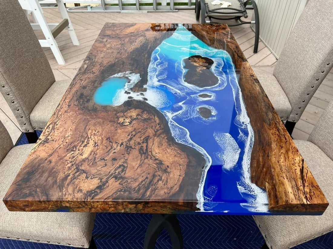 Unique Deep Ocean Blue Epoxy Resin Dining Table Coffee Table Patio Table Conference Table Kitchen Table Living Room Table Console Table Central Table End/Side Table