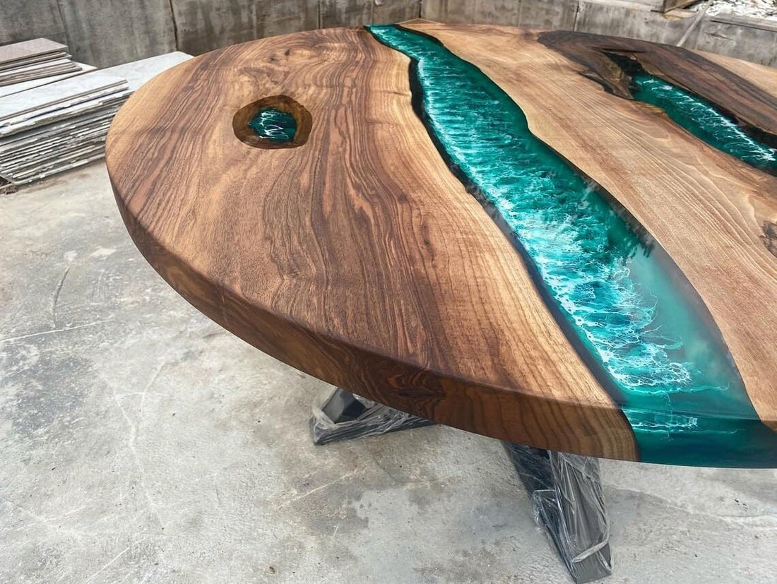 TUZECH Large Indoor Green White Ocean Sea Round Epoxy Resin Dining Table Coffee Table Sea Table Console Table Bar Counter Table Side &End Table Home Décor