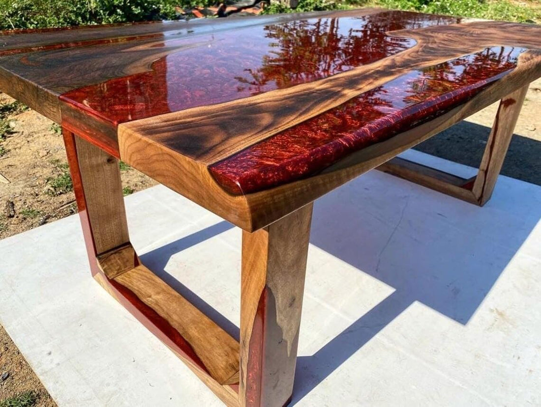 Customized Red Lava Metallic Epoxy Resin Table Dining Table Coffee Table Acacia Wooden Table Living Room Table Coffee Table Console Table Patio Table End/Side Table