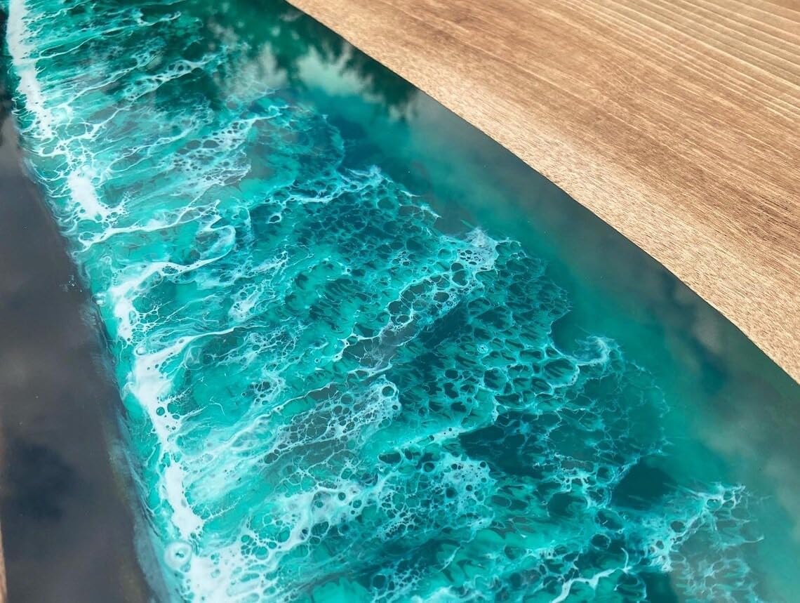 TUZECH Large Indoor Green White Ocean Sea Round Epoxy Resin Dining Table Coffee Table Sea Table Console Table Bar Counter Table Side &End Table Home Décor