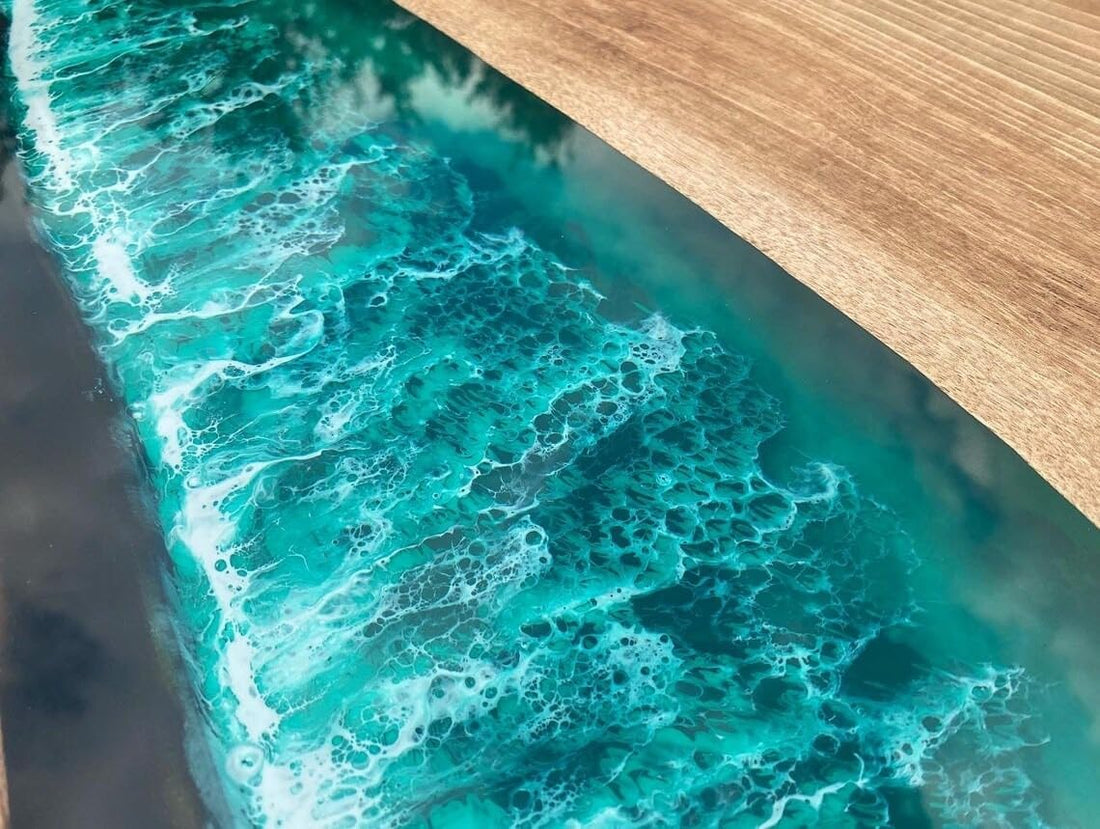 TUZECH Large Indoor Green White Ocean Sea Round Epoxy Resin Dining Table Coffee Table Sea Table Console Table Bar Counter Table Side &End Table Home Décor
