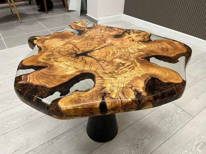 Exquisite Clear Transparent Live Edge Round Epoxy Resin Table Dining Table Coffee Table Kitchen Table Patio Table Console Table Side Table Centre Table