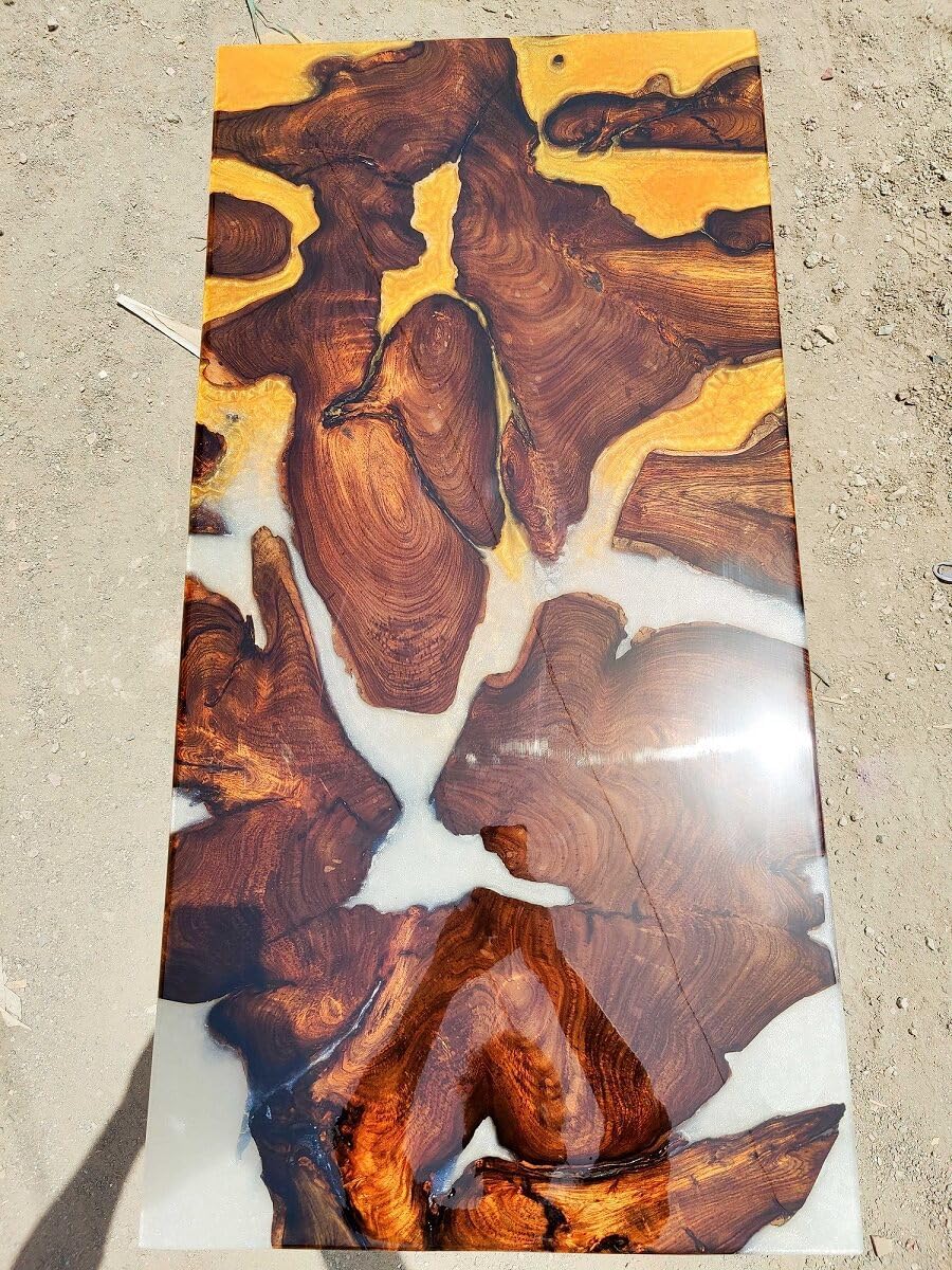 TUZECH Marvelous Metallic Gold and Pearl White Epoxy Resin Dining Table Living Room Table Center Table Patio Table Coffee Table Bar Counter Table Kitchen Table Home Décor