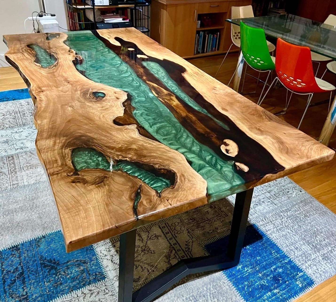 Coastal Green Epoxy Resin Dining Table Console Table Living Room Table Conference Table Patio Table End Table Side Table Coffee Table Bar Counter Table Home Décor