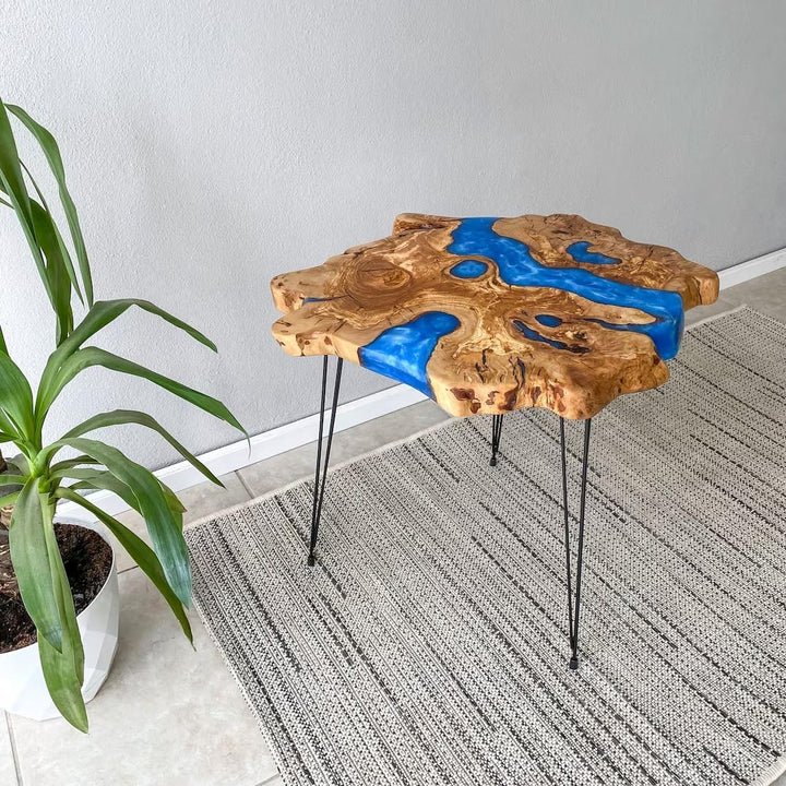 Personalized Azurite Blue Epoxy Resin Round Table Coffee Table Side/End Table Epoxy Dining Table Living Room Table for 2, 4, 6, 8 Home Décor Patio Table