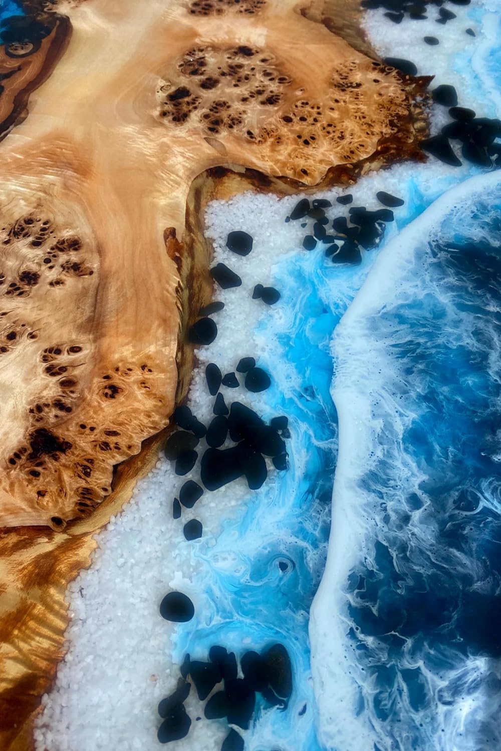 Unique Island Ocean Beach Wave Stone Look Epoxy Resin Dining Table Coffee Table End Table Wooden Table Living Room Table Bar Counter Home Décor Side
