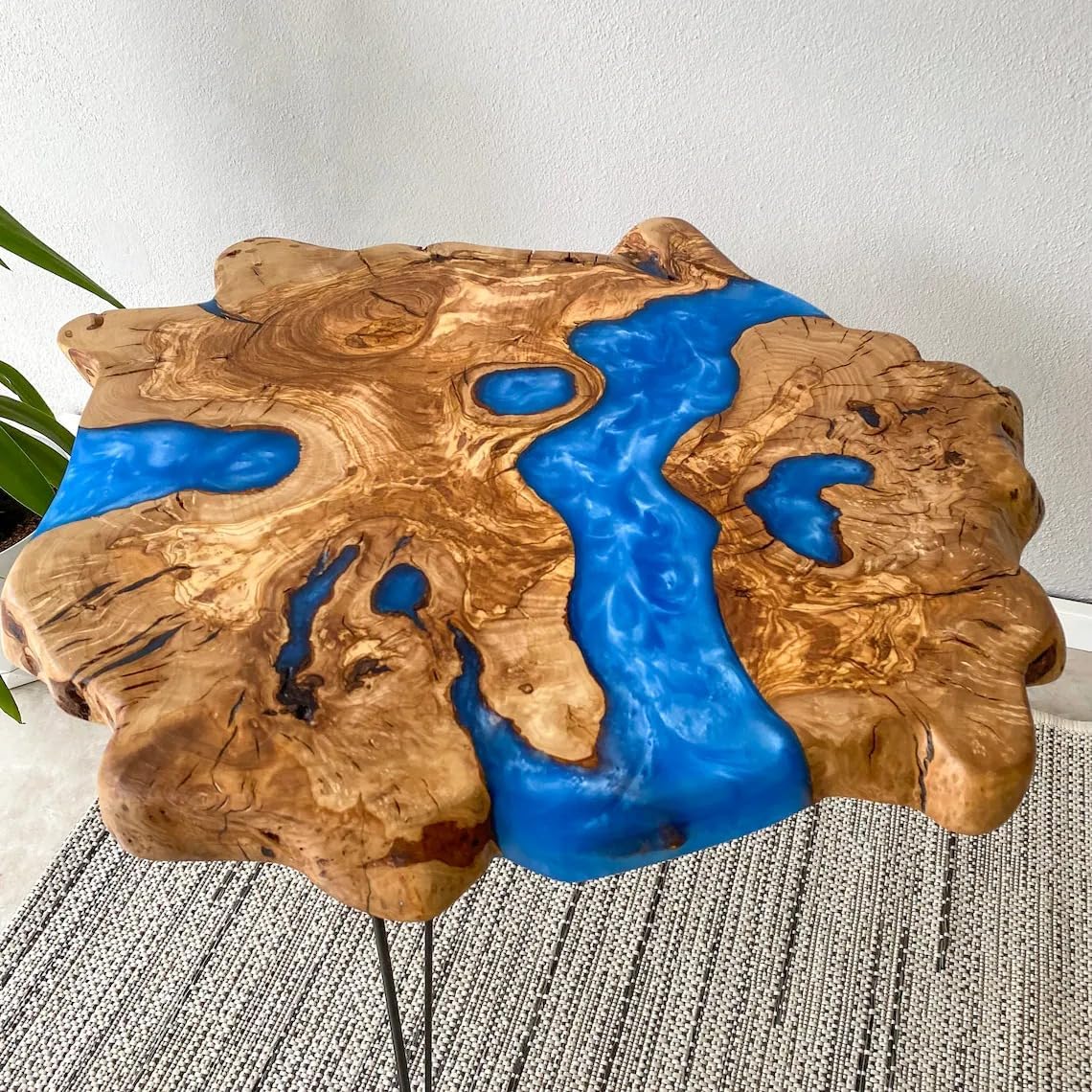 Personalized Azurite Blue Epoxy Resin Round Table Coffee Table Side/End Table Epoxy Dining Table Living Room Table for 2, 4, 6, 8 Home Décor Patio Table