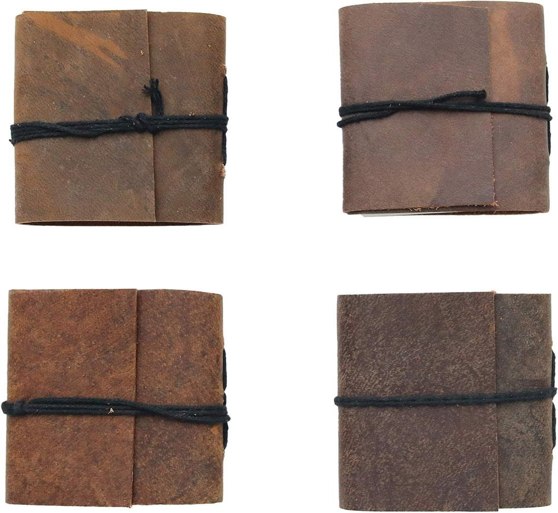 TUZECH Handmade Leather Bound Book of Shadows Mini Notebook Blank Unlined Small Pocket Tiny Journal For Office Artist Architect Personal Note Vintage Diary for Women and Men Rose Miniature
