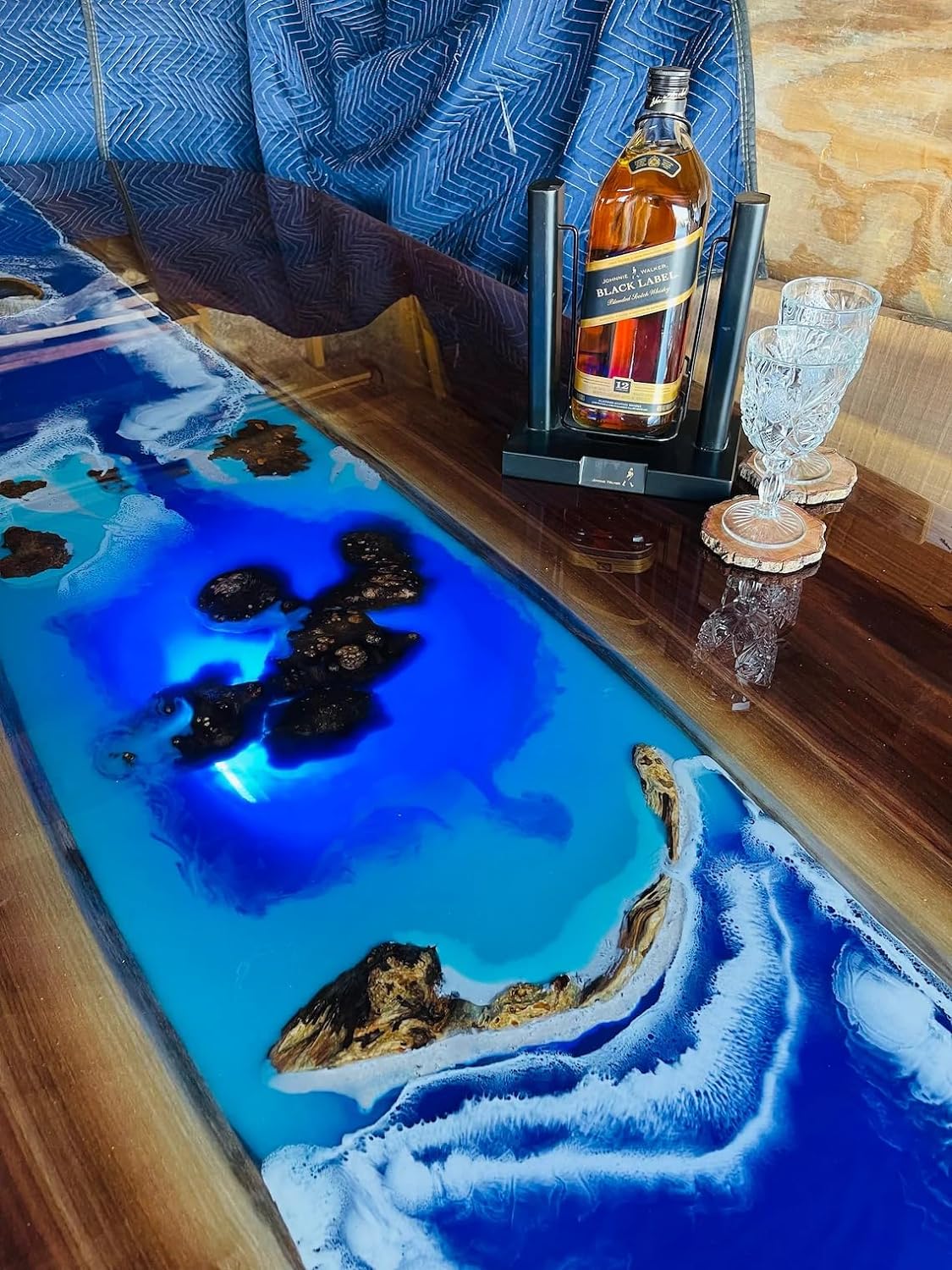 Mesmerizing Blue Ocean Wave Look Epoxy Resin Dining Table Conference Table Patio Table Kitchen Table Console Table Bar Counter Table Coffee Table Living Room Table