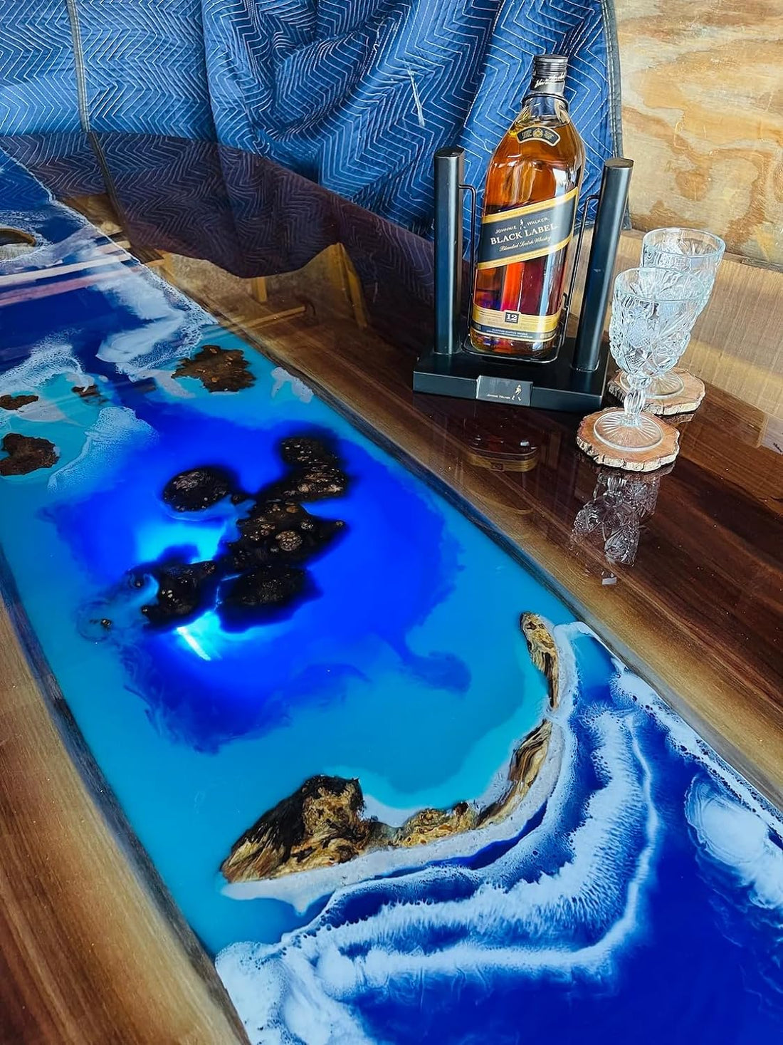 Mesmerizing Blue Ocean Wave Look Epoxy Resin Dining Table Conference Table Patio Table Kitchen Table Console Table Bar Counter Table Coffee Table Living Room Table