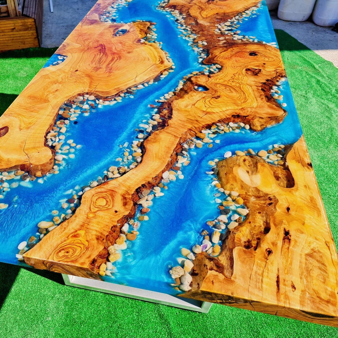Customized Large Epoxy Table, Blue Resin Ocean Wave Look, Resin Dining Table for 2, 4, 6, 8, Epoxy Coffee Table, Living Room Table, Home décor