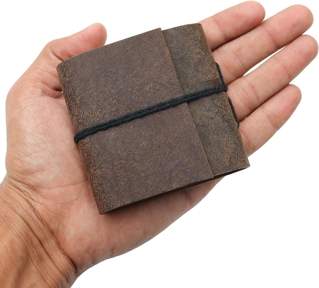 TUZECH Handmade Leather Bound Book of Shadows Mini Notebook Blank Unlined Small Pocket Tiny Journal For Office Artist Architect Personal Note Vintage Diary for Women and Men Rose Miniature