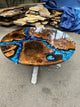 TUZECH Extendable Ocean Shiny Blue with Waves Round Table Round Table Walnut Wooden Table Epoxy Dining Table Living Room Table Patio Table End/Side Table Home Decor