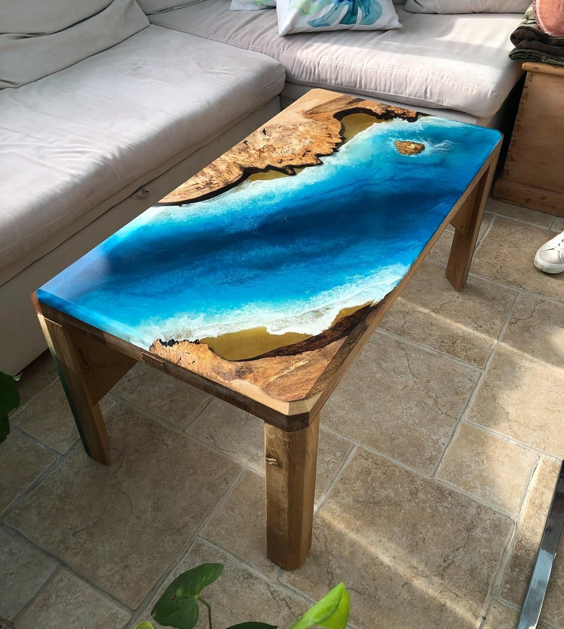 Custom Made Blue River Look Epoxy Resin Dining Table Coffee Table End Table Wooden Table Living Room Table Bar Counter Home Décor Side Table Top