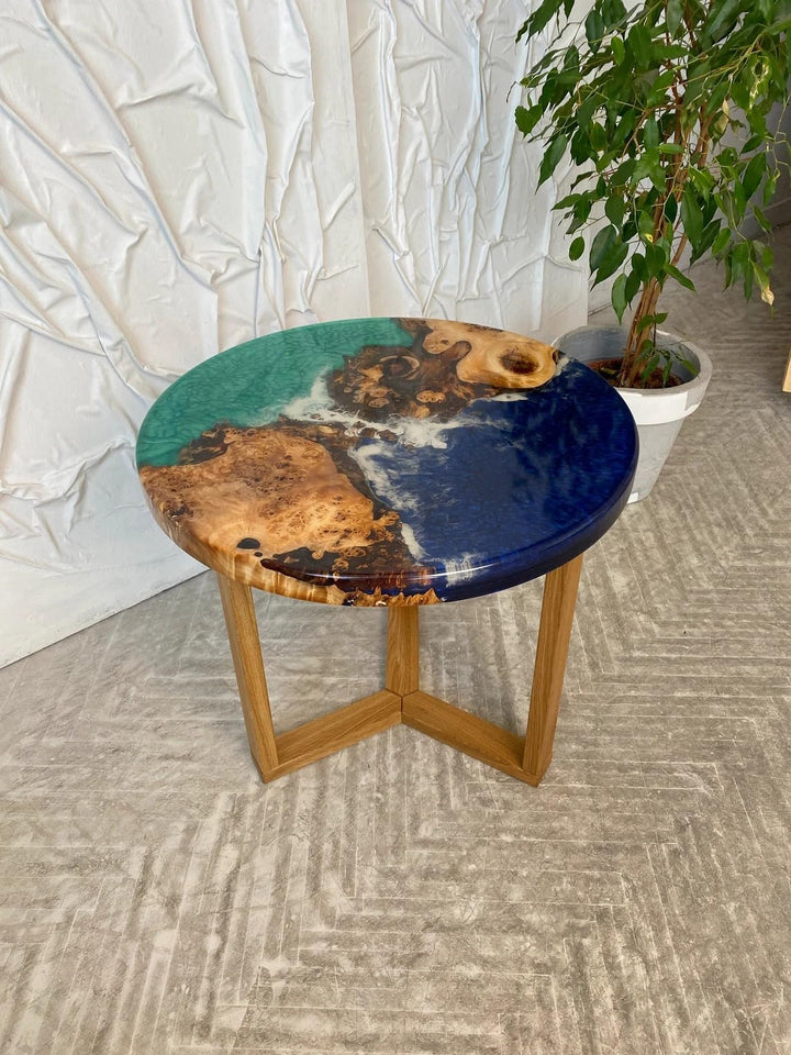 TUZECH Unique Green & Blue Ocean Look Epoxy Round Coffee Table Console Table Patio Table Centre Table Kitchen Table End/Side Table Living Room Table Home Décor