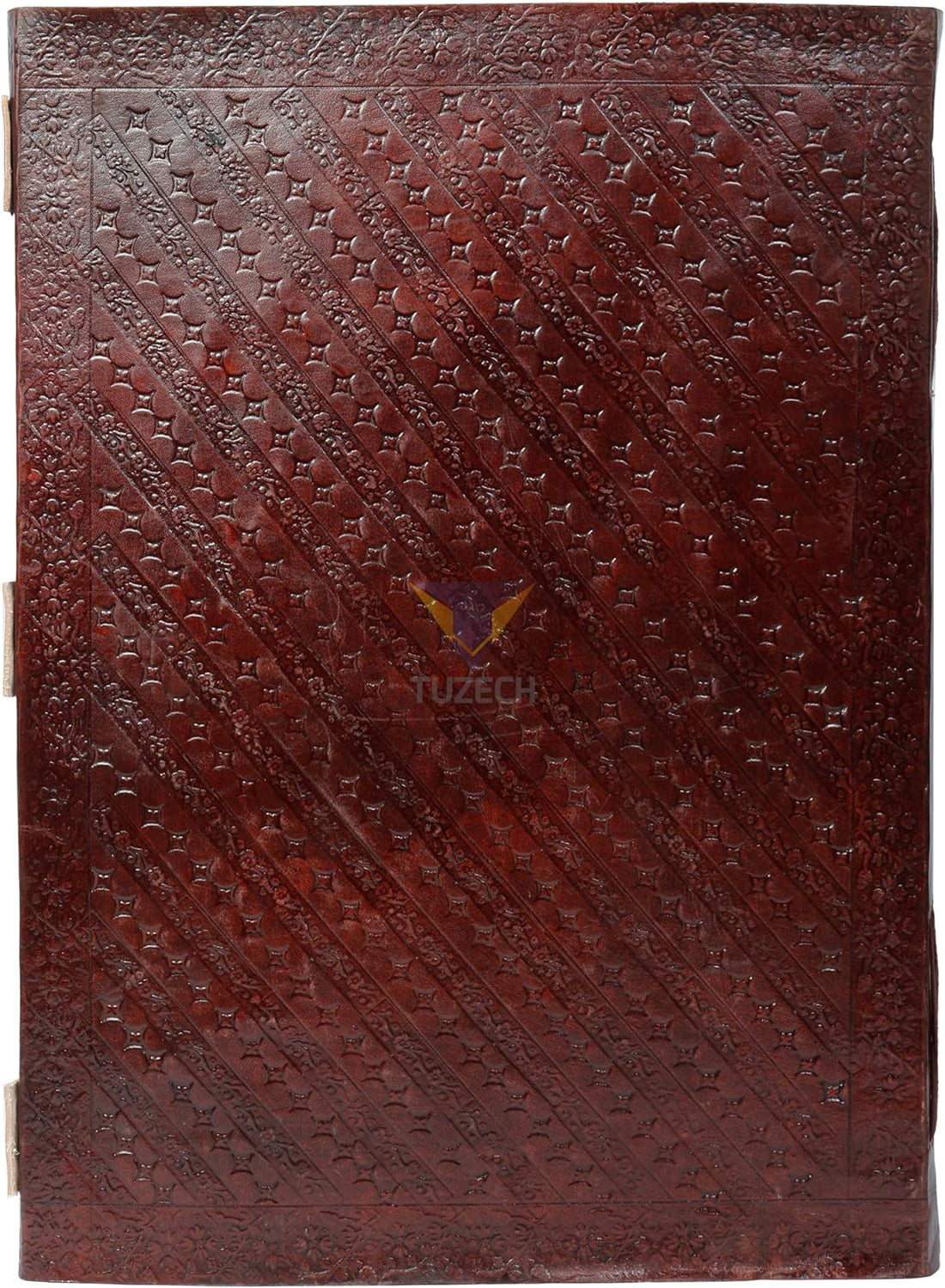 Tuzech Handmade Unique and Antique Notebook Diary for Men Women Nice Tree Embossed Design in Turquoise Color Brass Lock for Nice Closer Unlined Paper