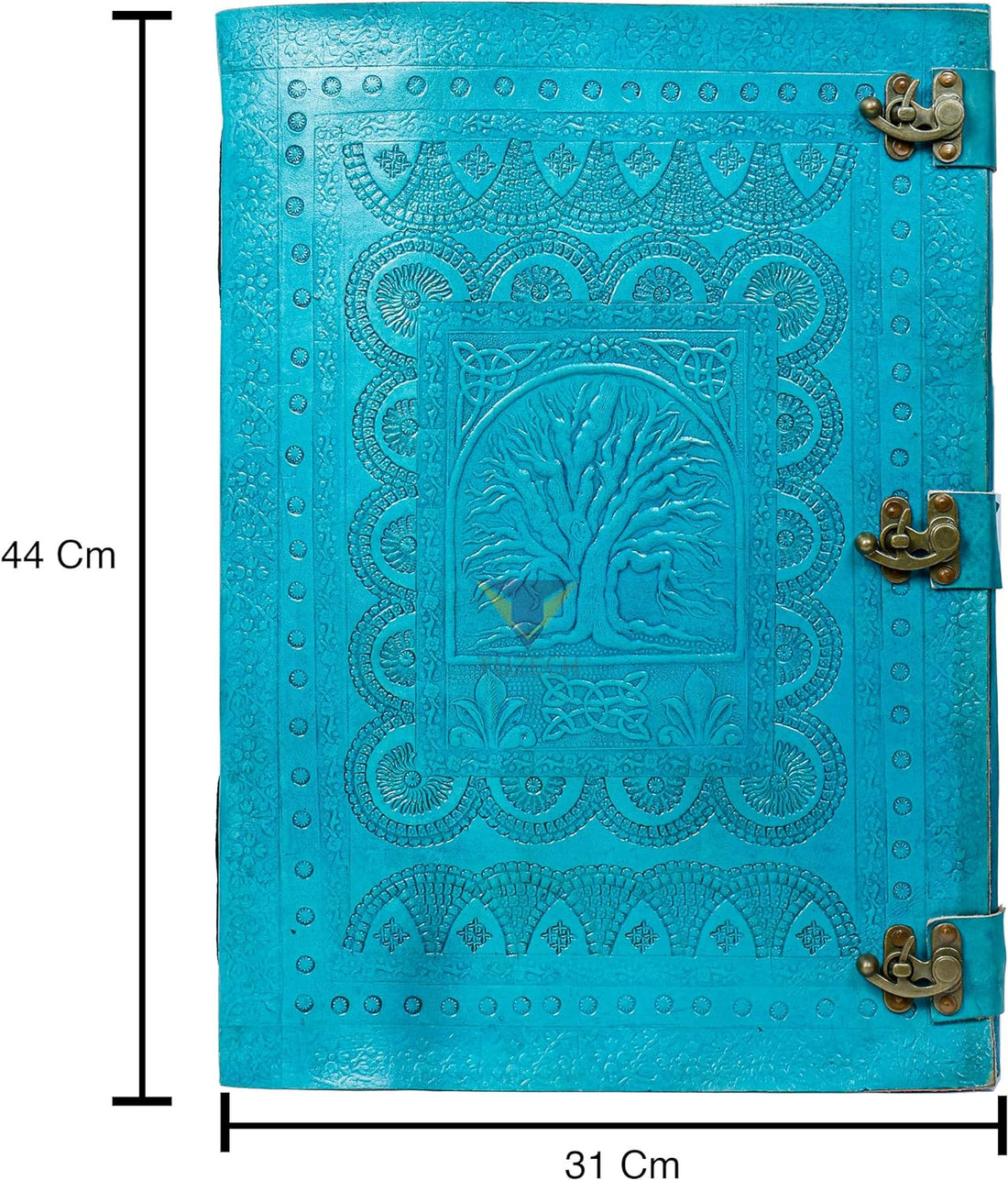Tuzech Handmade Unique and Antique Notebook Diary for Men Women Nice Tree Embossed Design in Turquoise Color Brass Lock for Nice Closer Unlined Paper
