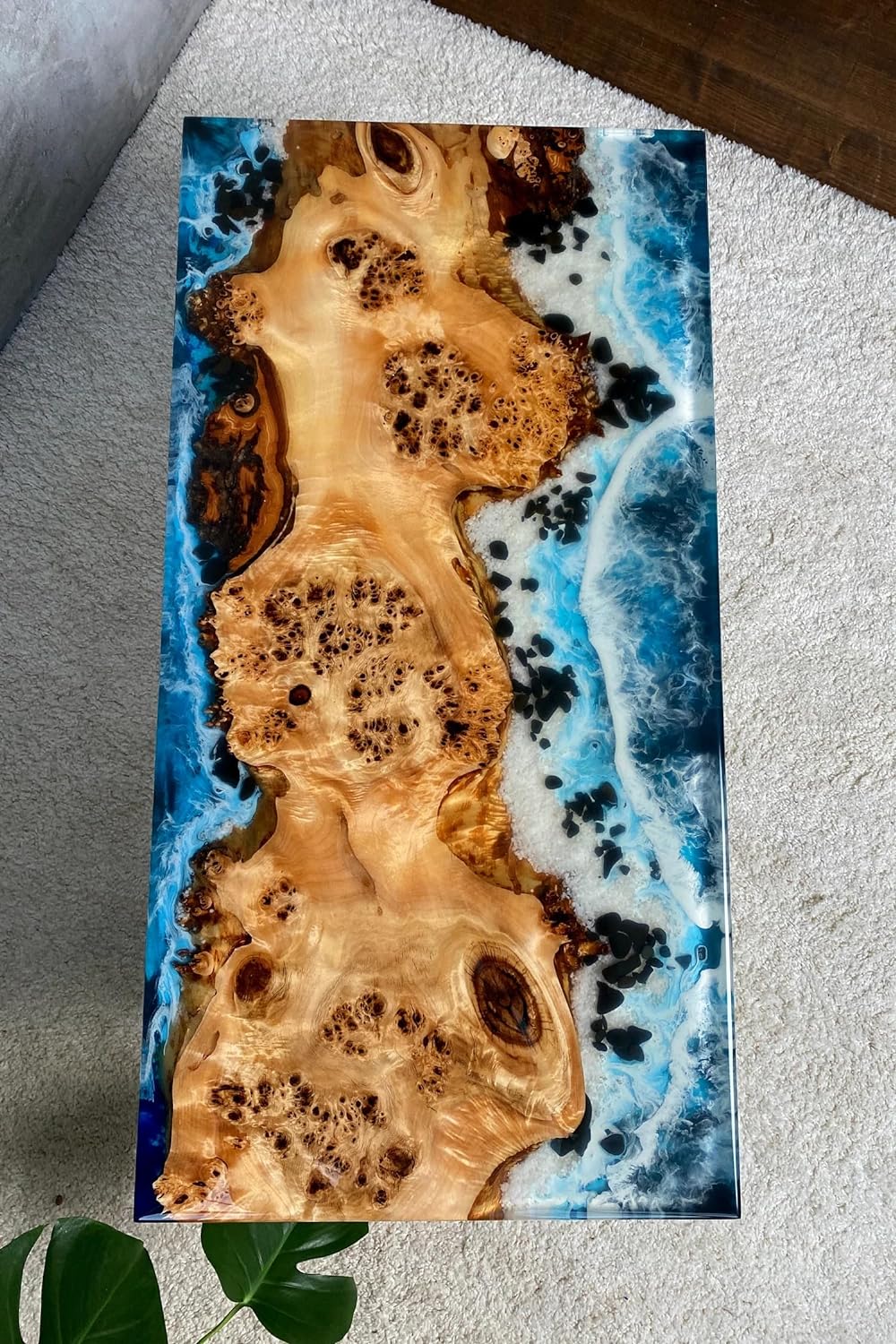 Unique Island Ocean Beach Wave Stone Look Epoxy Resin Dining Table Coffee Table End Table Wooden Table Living Room Table Bar Counter Home Décor Side