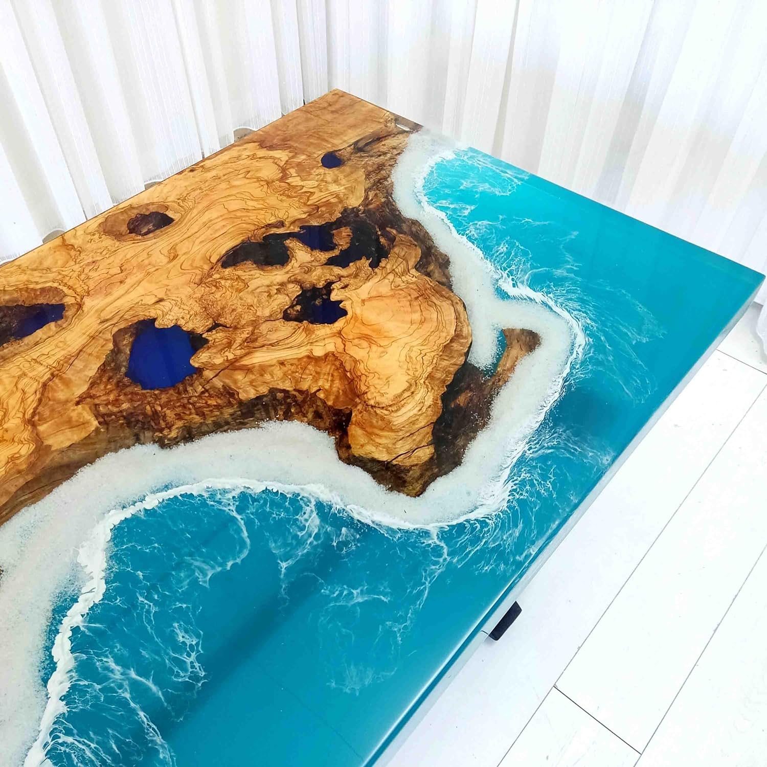 Blue Desert Ocean Look Epoxy Resin Dining Table Coffee Table End Table Wooden Table Living Room Table Bar Counter Home Décor Side Table top