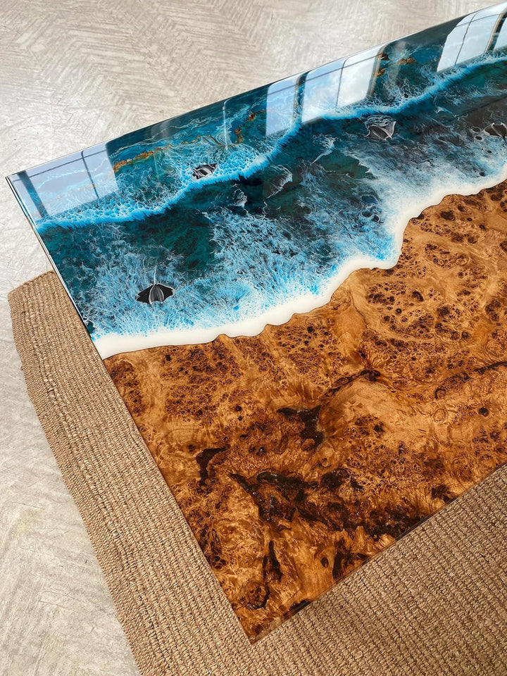 Custom Made Beach Flow with Fish Look Resin Table Epoxy Dining Table Coffee Table End Table Bar Counter Top Living Room Table Wall Art Wooden Table