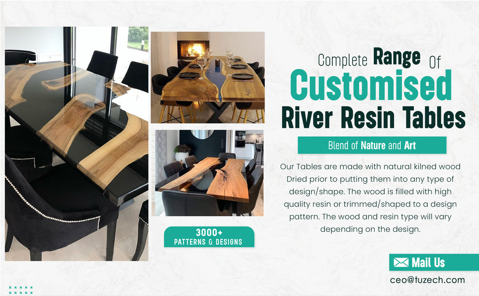 TUZECH Customized Obsidian Black Epoxy Resin Table Coffee Table Conference Table Kitchen Table End/Side Table Patio Table Console Table Coastal Table Home Décor